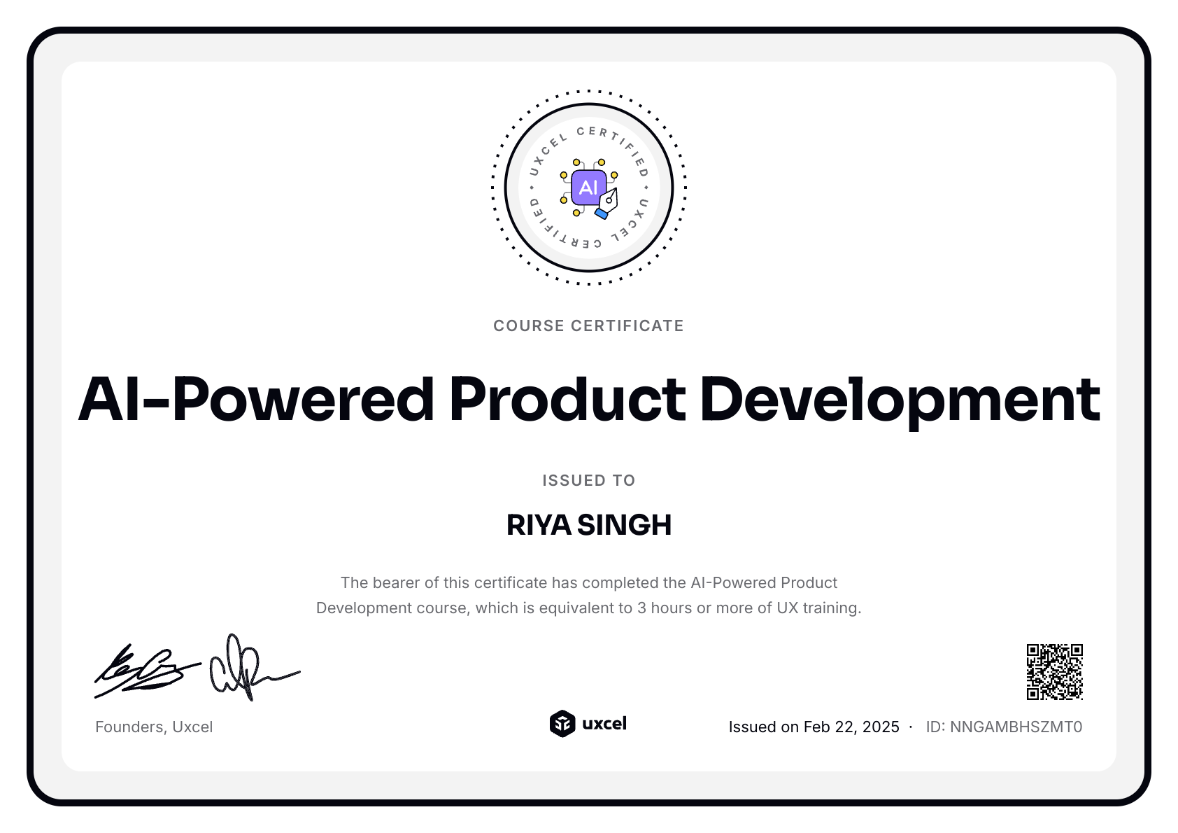 RIYA SINGH's certificate